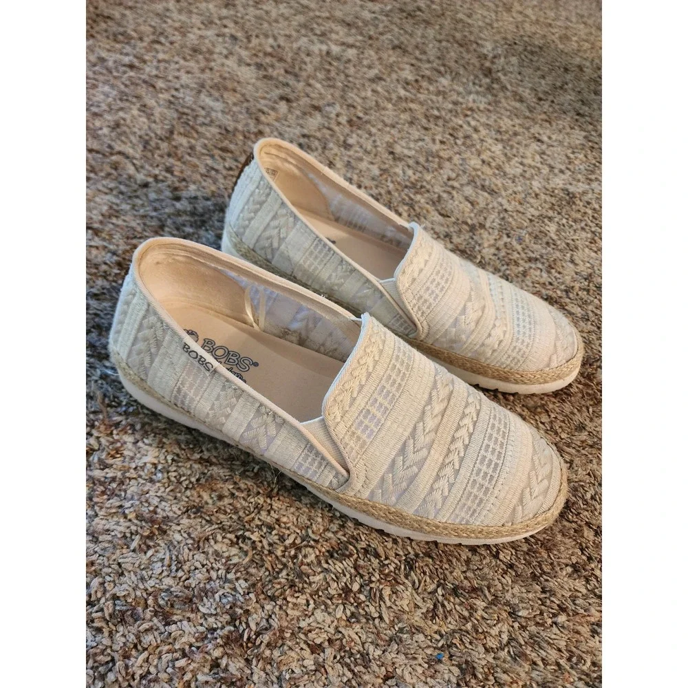 BOBS from Skechers B Cute Espadrille Slip On Flats Natural Beige 113237 W9.5